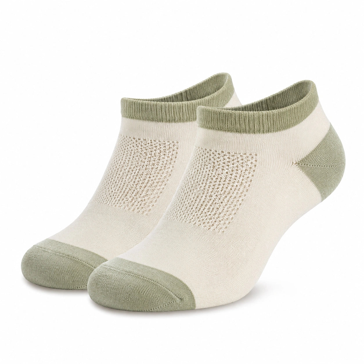 Chaussettes basses 43-46 en maille écru vert sauge aérées style sport