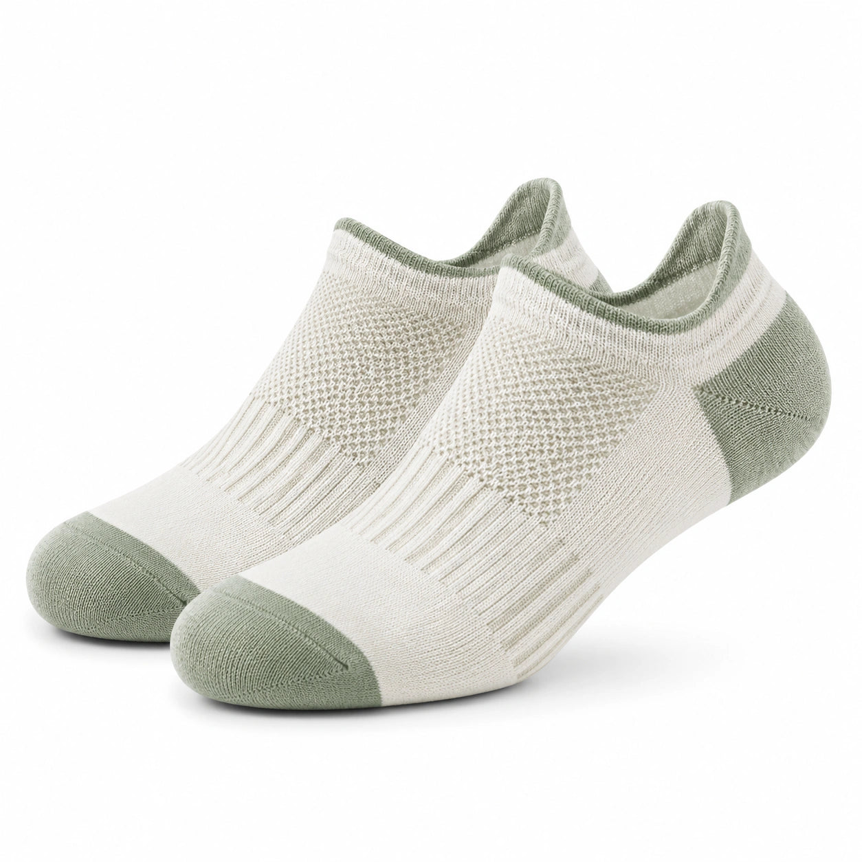 Chaussettes basses 43-46 en maille blanc et vert sauge respirantes