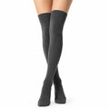 Chaussettes hautes 35-38 en textile tricoté gris anthracite côtelées