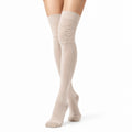 Chaussettes hautes 35-38 beige en maille côtelée à effet froncé
