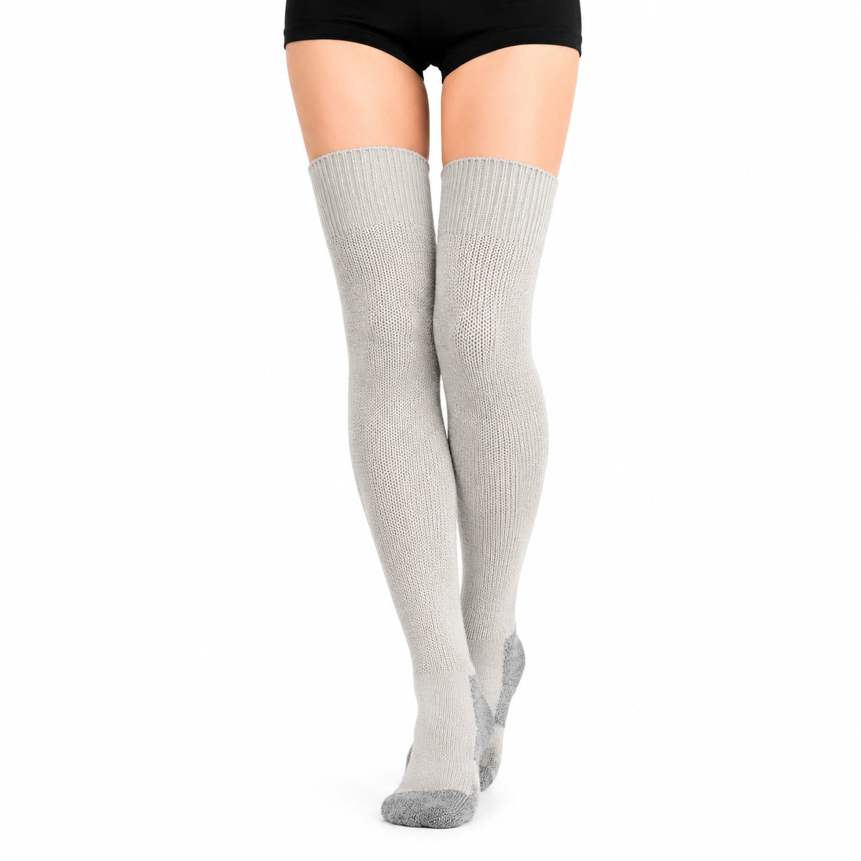 Chaussettes hautes 39-42 en maille grises pour femme style uni