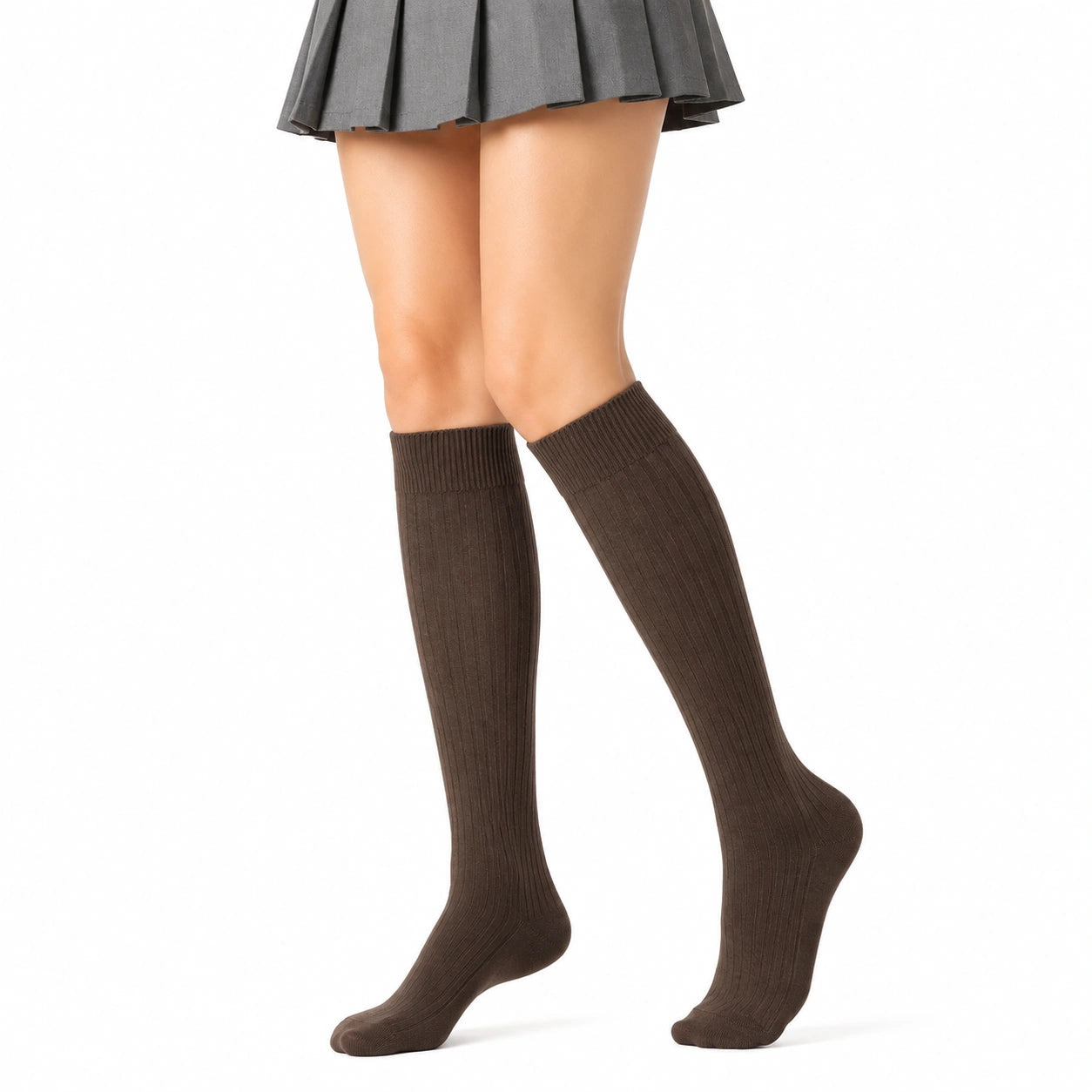 Chaussettes hautes 35-38 en maille marron côtelées style classique