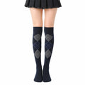 Chaussettes hautes 35-38 en maille noire et grise à losanges style classique