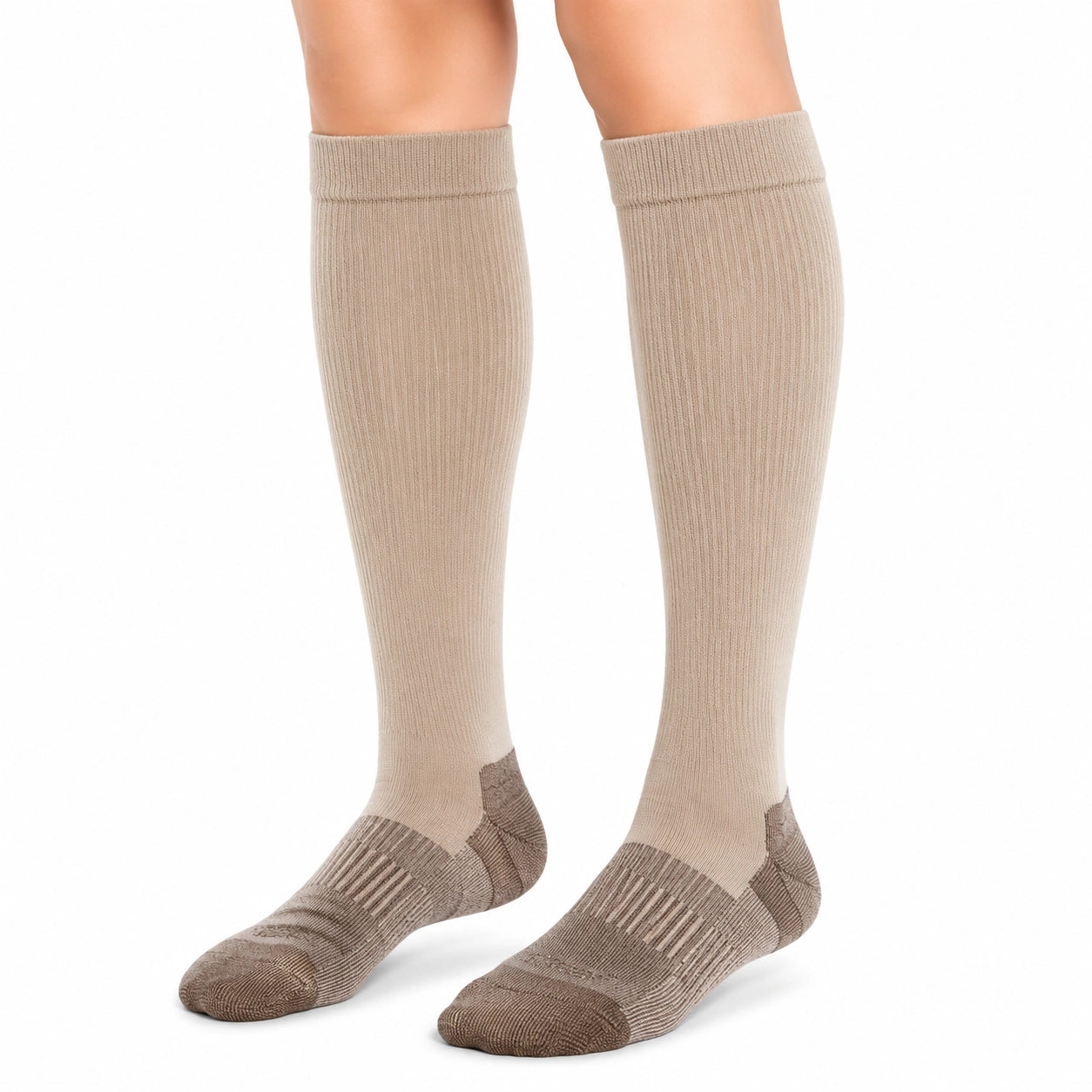 Chaussettes hautes 39-42 en maille beige et marron à côtes pour maintien