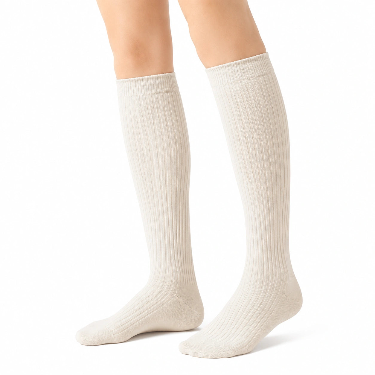 Chaussettes hautes 39-42 en maille côtelée écru style classique