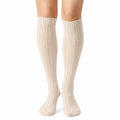 Chaussettes hautes 39-42 en maille textile écru style torsadé