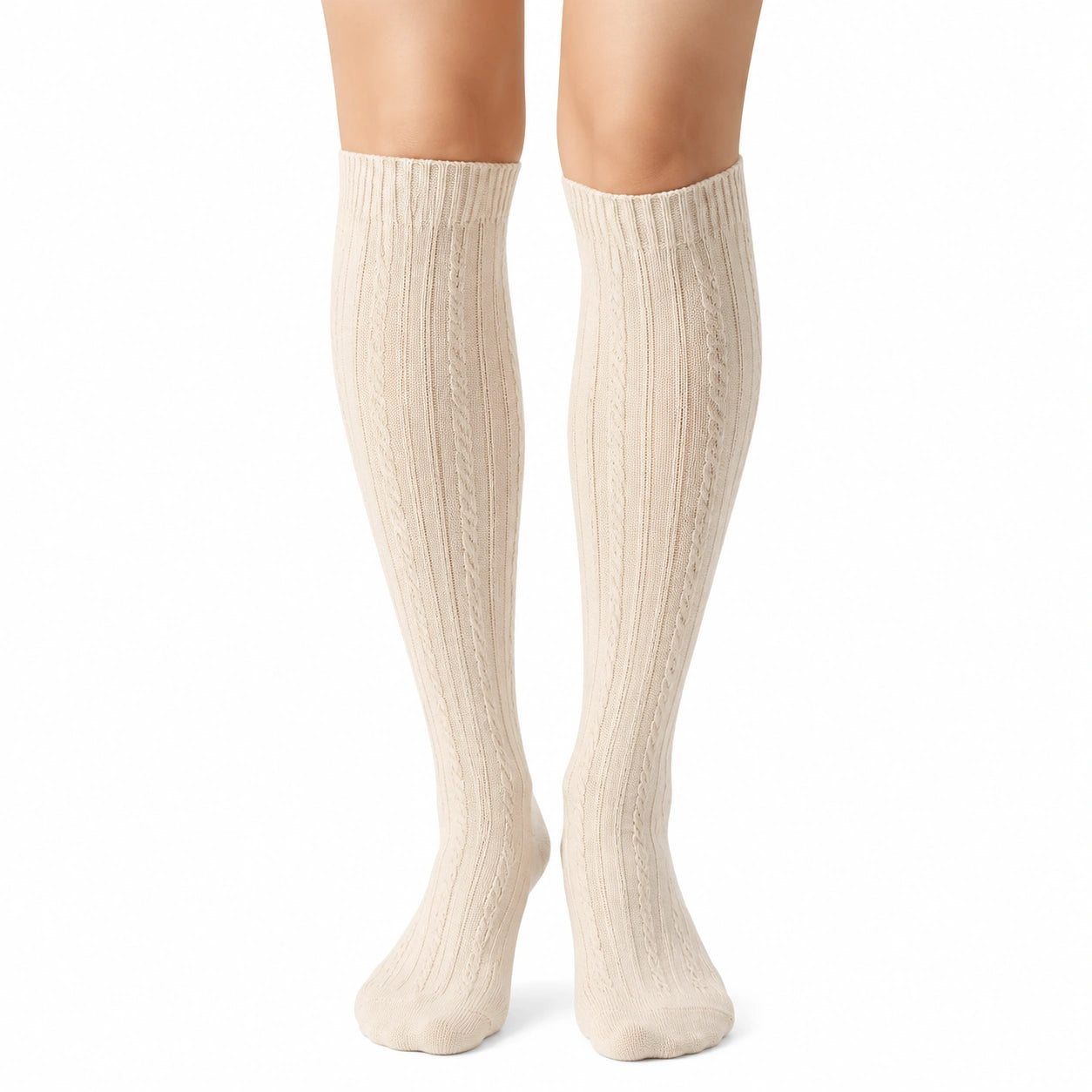 Chaussettes hautes 39-42 en maille textile écru style torsadé