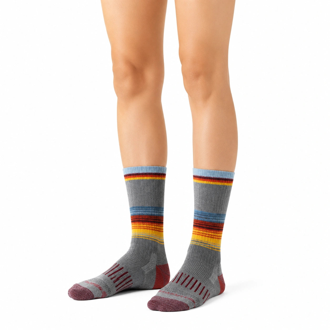 Chaussettes mi-mollet 35-38 gris rayées multicolores en maille pour usage quotidien