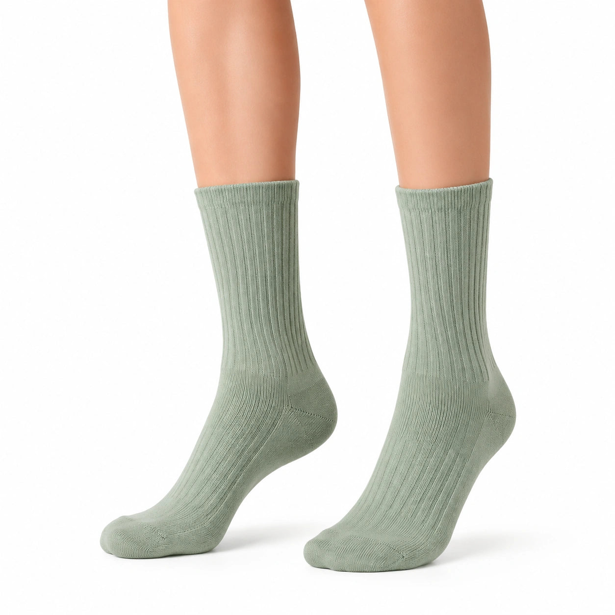Chaussettes mi-mollet 39-42 en maille vert sauge côtelées pour usage quotidien