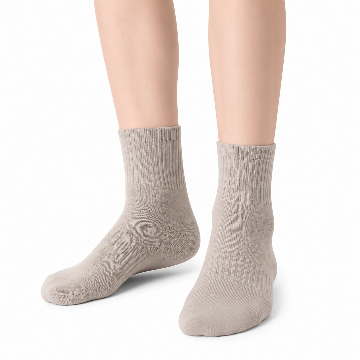 Chaussettes mi-mollet 39-42 en maille beige côtelées