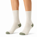 Chaussettes mi-mollet 39-42 en maille textile écru et vert côtelées