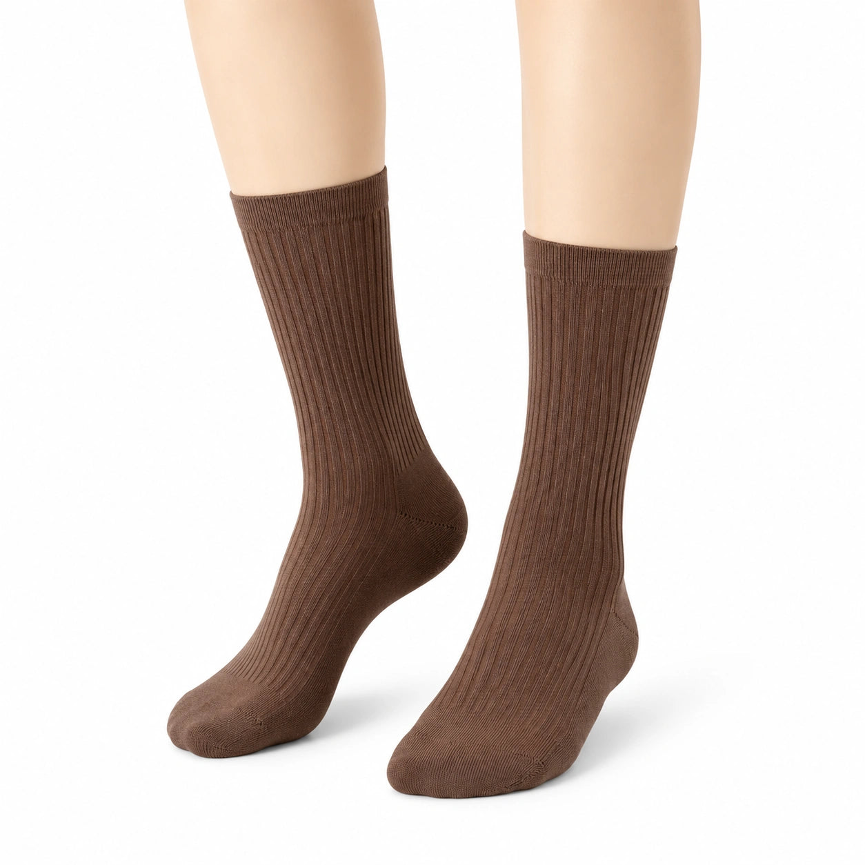 Chaussettes mi-mollet 43-46 marron en maille côtelée style classique