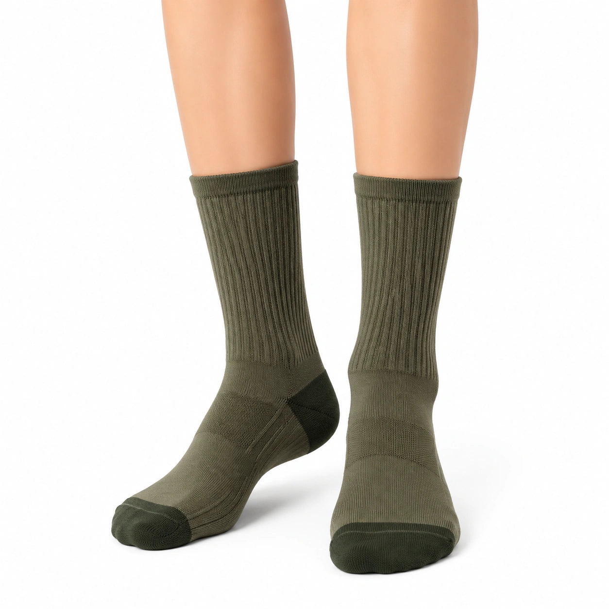 Chaussettes mi-mollet 43-46 en maille côtelée vert kaki style sportif